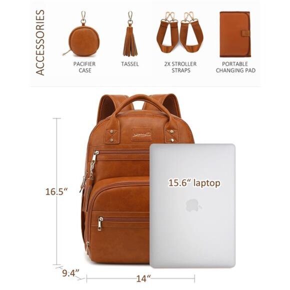 Leather Diaper Bag Backpack for Boy Girl with Changing Pad and Pacifier Case main image 3